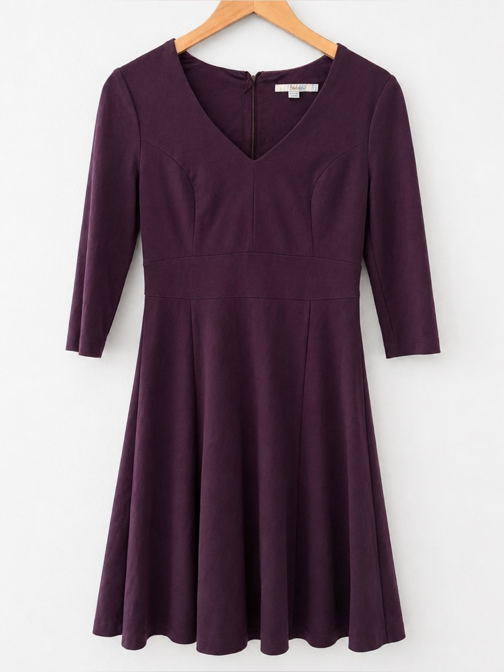 Boden Clerkenwell Burgundy Fit Flare Dress 8R Long Sleeve V Neck Dark Academia